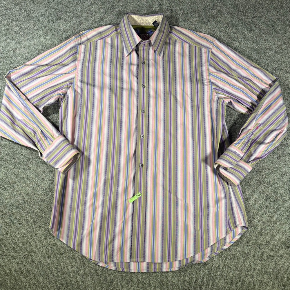 Robert Graham Shirt Mens Large Multi Color Stripe Knowledge Wisdom Truth L LS